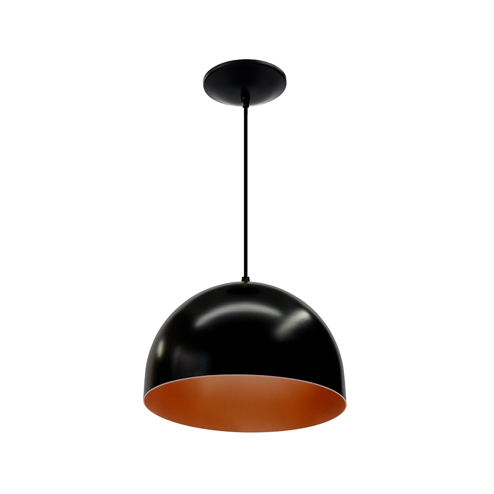 PENDENTE ARGOS 1 LÂMPADA E27 PRETO E COBRE EMA JC Materiais para